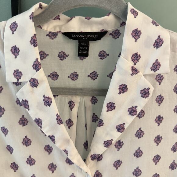 Banana Republic Block Print Button Down Top Size XXSP Petite Cotton Casual - Picture 10 of 11